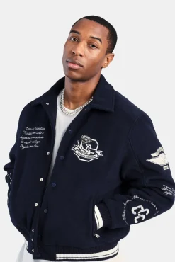 CLO-TOP-OUT Varsity Harrington Bomber Jacket - Navy