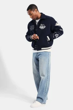 CLO-TOP-OUT Varsity Harrington Bomber Jacket - Navy