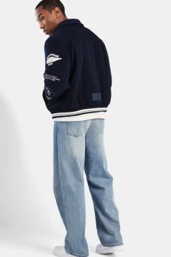 CLO-TOP-OUT Varsity Harrington Bomber Jacket - Navy