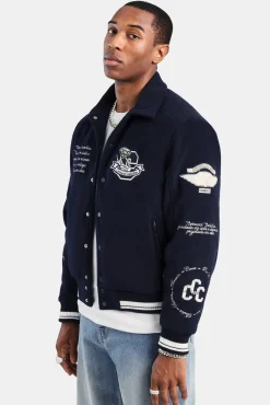 CLO-TOP-OUT Varsity Harrington Bomber Jacket - Navy