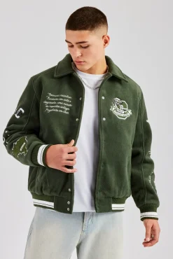 CLO-TOP-OUT Varsity Harrington Bomber Jacket - Green