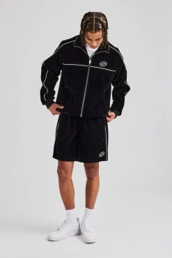 CLO-BOT Velour Piping Track Short - Black