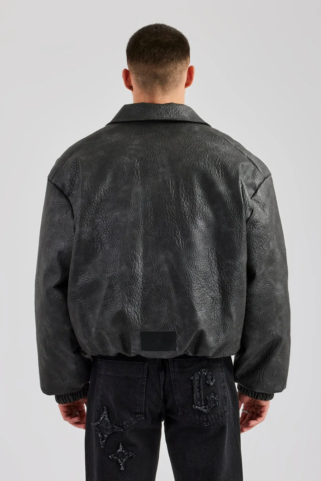 CLO-TOP-OUT Vintage PU Harrington Jacket - Charcoal