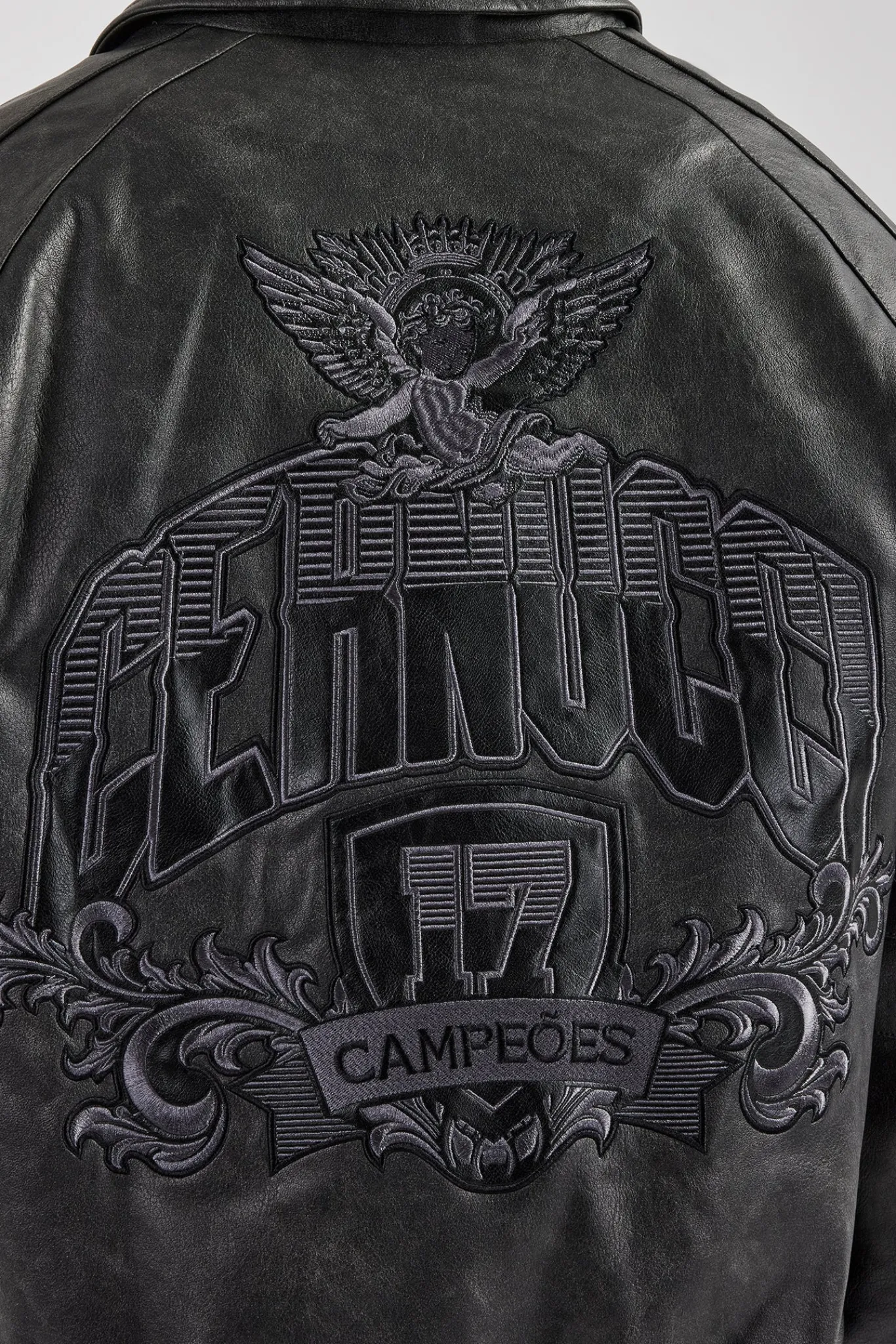 CLO-TOP-OUT Vintage Washed PU Harrington Bomber Jacket - Grey