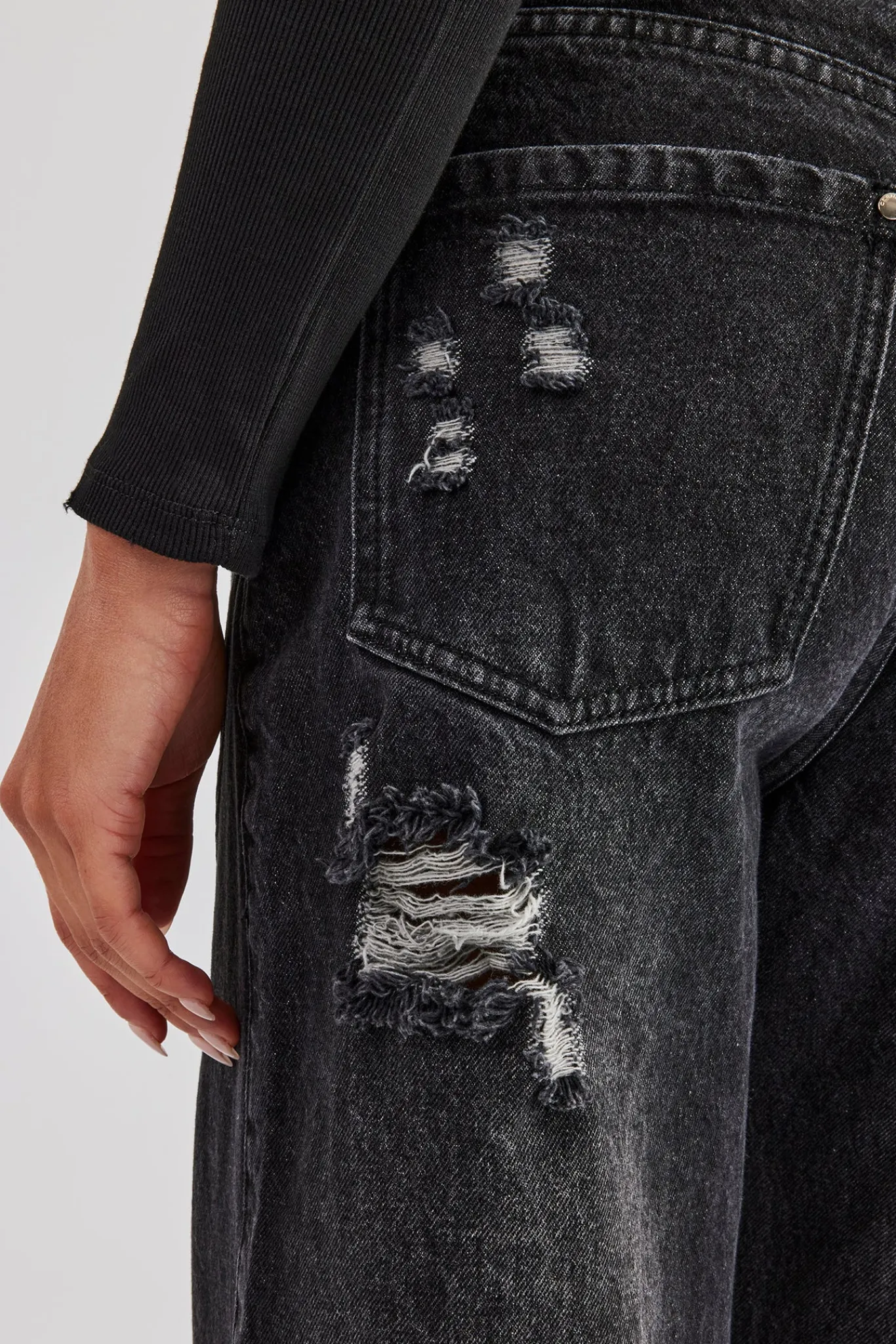 Women CLO-BOT-DEN Waistband Insert Baggy Jean - Washed Black