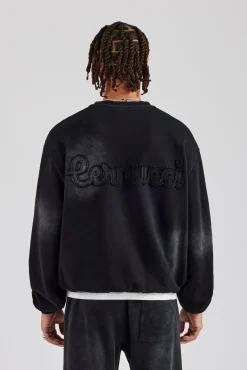 CLO-TOP-HS-SWE Washed Applique Boxy Sweater - Black