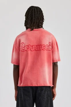 CLO-TOP-TEE Washed Applique Boxy T-Shirt - Red