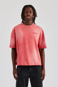 CLO-TOP-TEE Washed Applique Boxy T-Shirt - Red