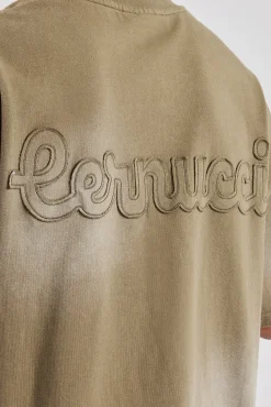 CLO-TOP-TEE Washed Applique Boxy T-Shirt - Khaki