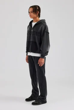 CLO-SET Washed Applique Zip Through Tracksuit - Acid Wash