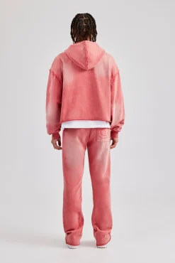 CLO-SET Washed Applique Zip Through Hooded Tracksuit - Washed Red
