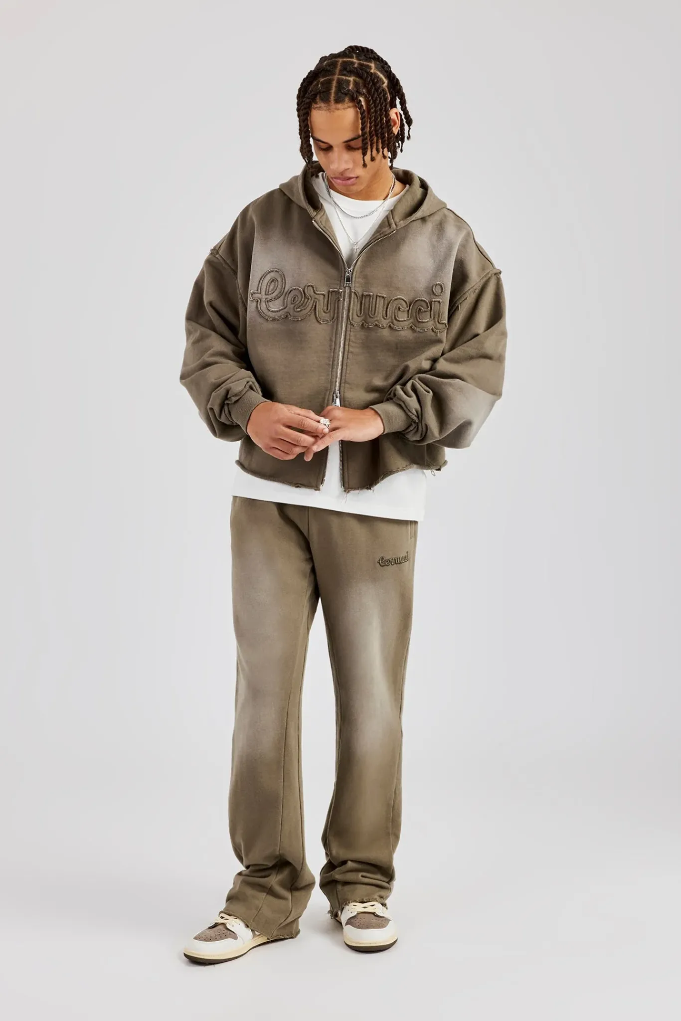 CLO-SET Washed Applique Zip Through Tracksuit - Khaki