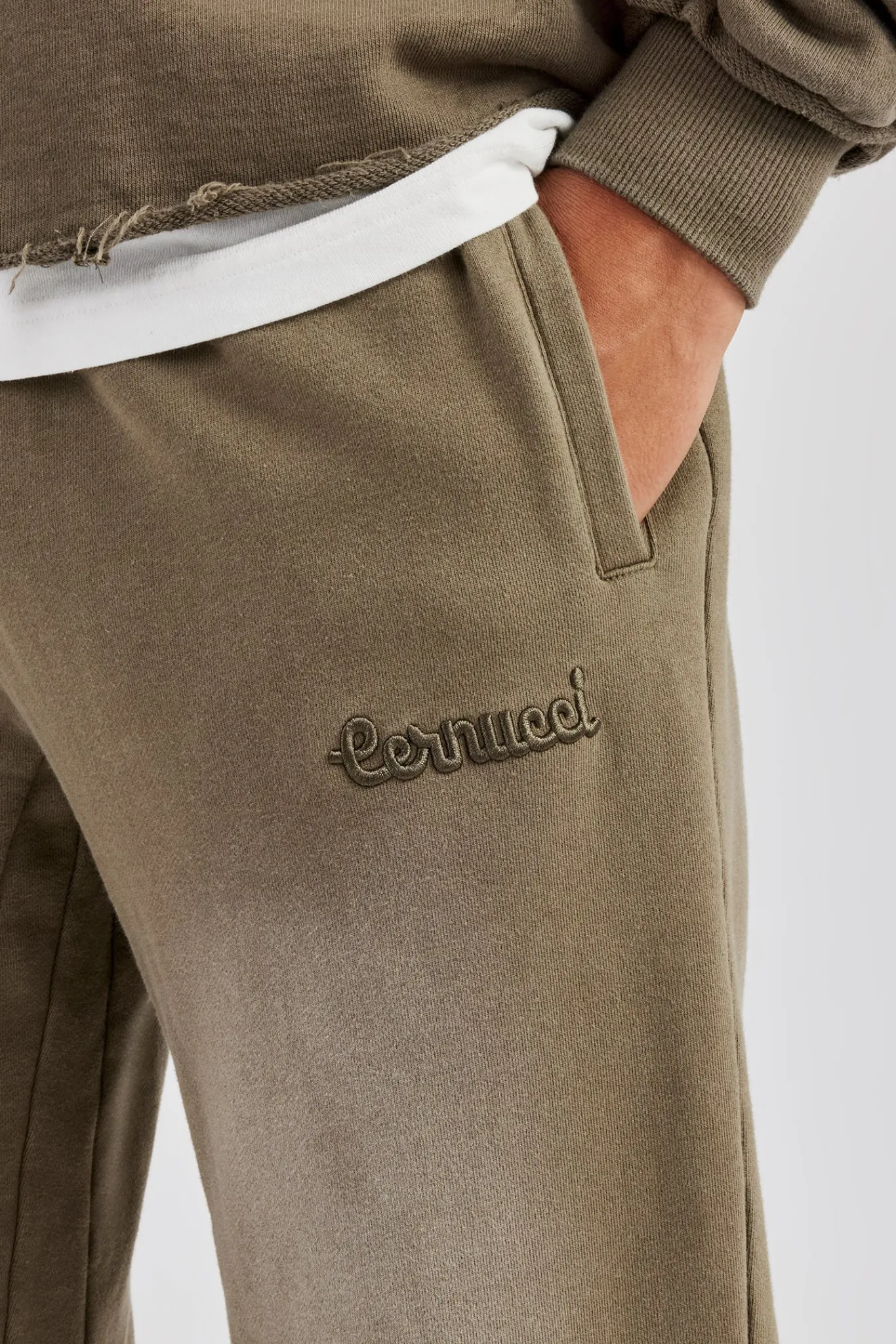 CLO-SET Washed Applique Zip Through Tracksuit - Khaki
