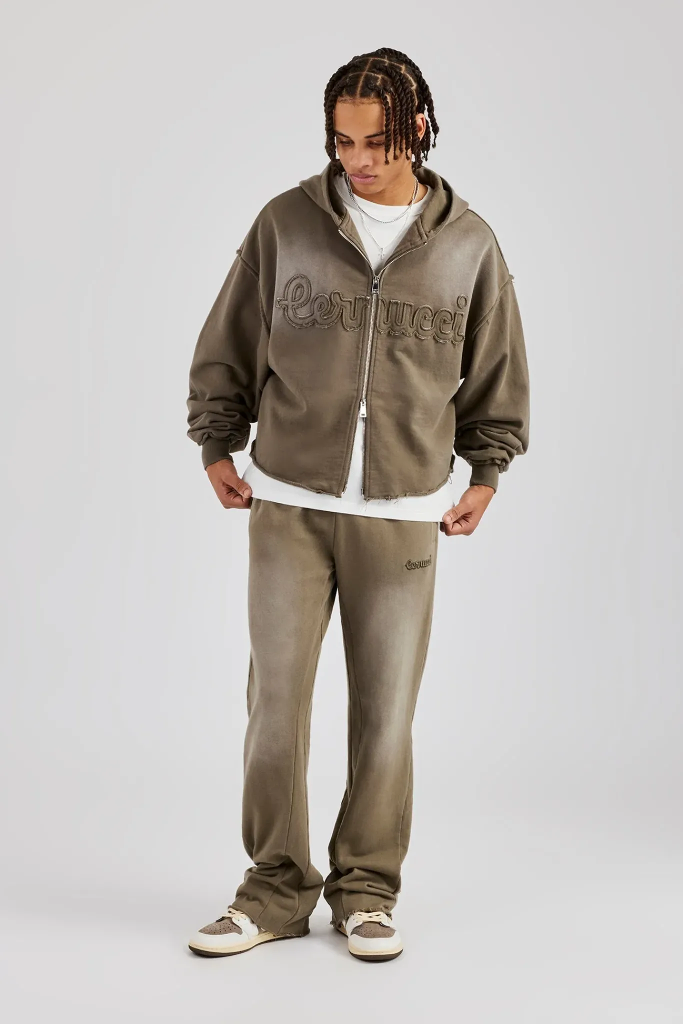 CLO-SET Washed Applique Zip Through Tracksuit - Khaki