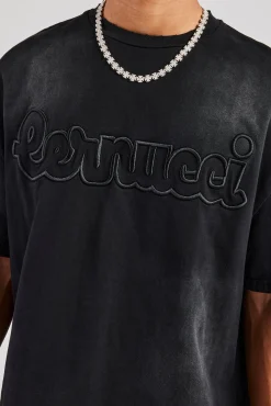 CLO-TOP-TEE Washed Boxy Distressed T-Shirt - Black