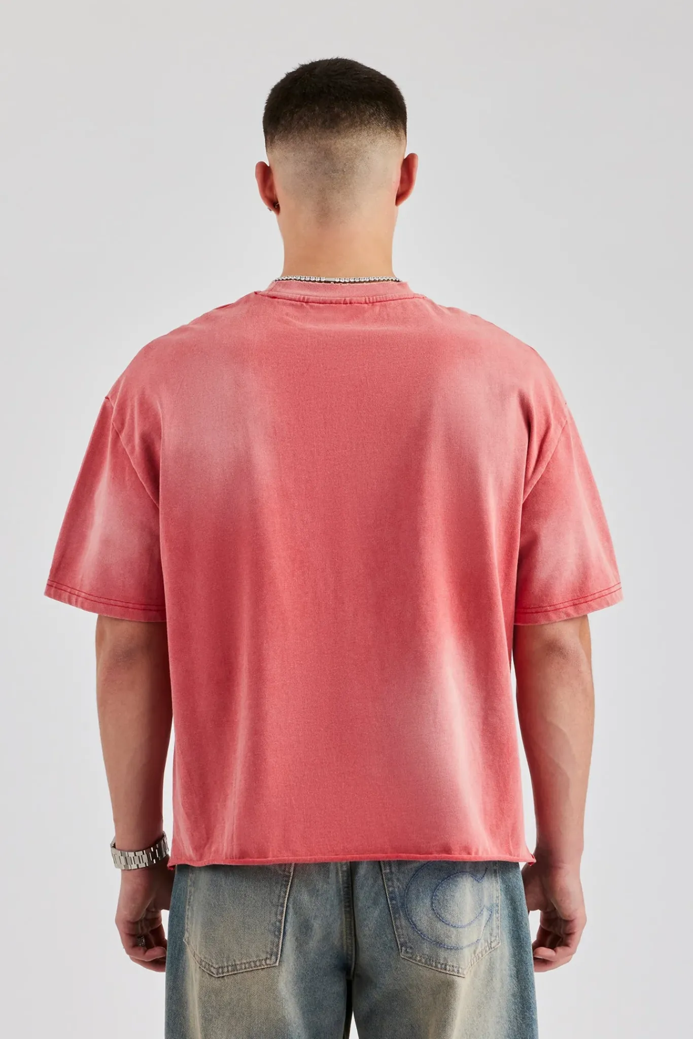 CLO-TOP-TEE Washed Boxy Distressed T-Shirt - Red