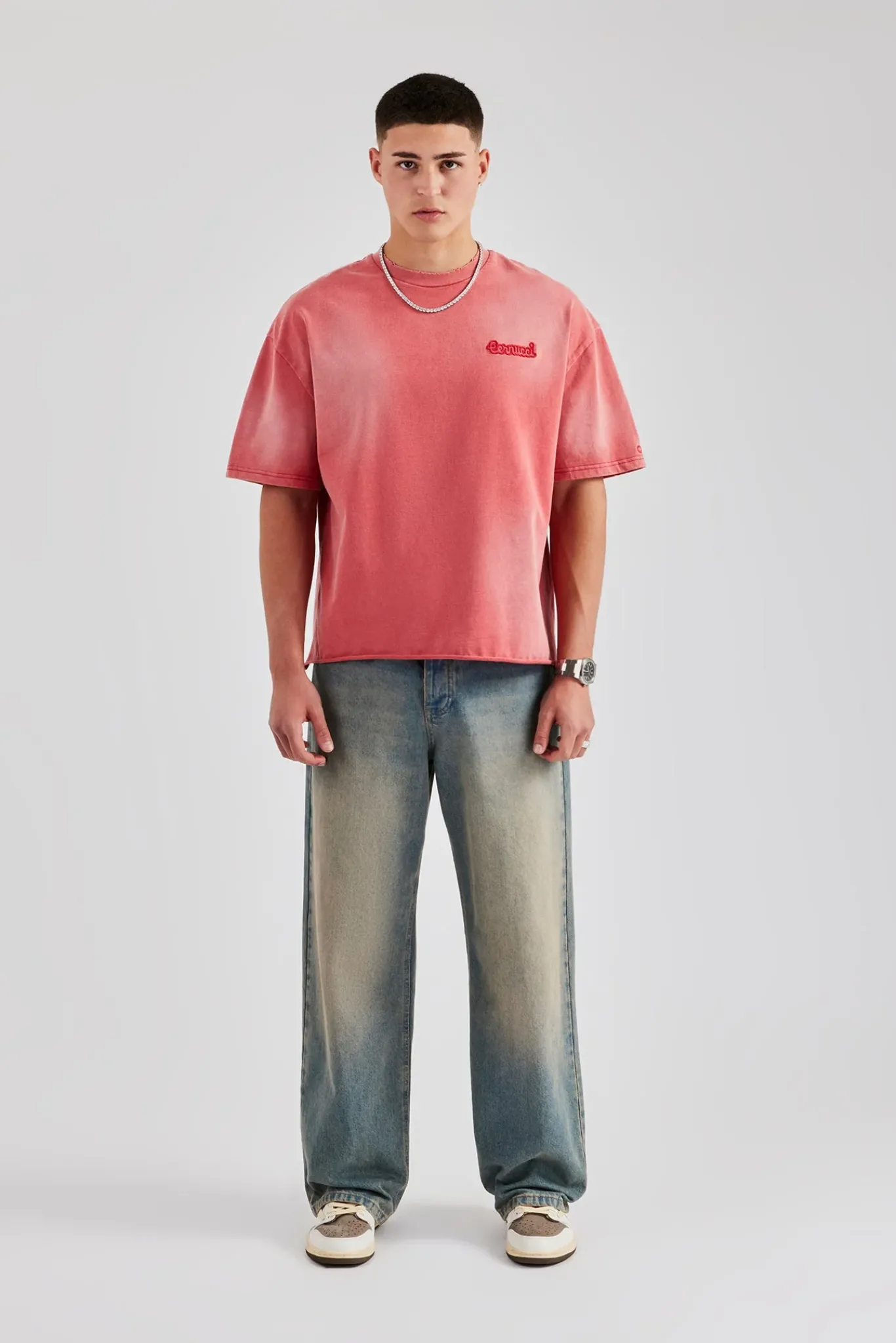 CLO-TOP-TEE Washed Boxy Distressed T-Shirt - Red