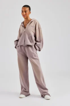 Women CLO-SET Washed Boxy Fit Zip Through Tracksuit - Mauve