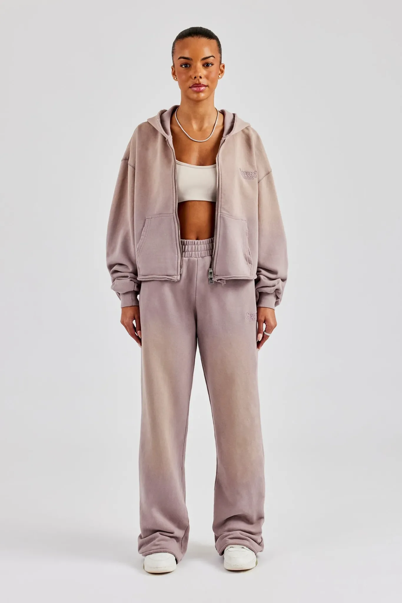 Women CLO-SET Washed Boxy Fit Zip Through Tracksuit - Mauve
