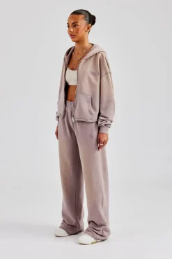 Women CLO-SET Washed Boxy Fit Zip Through Tracksuit - Mauve
