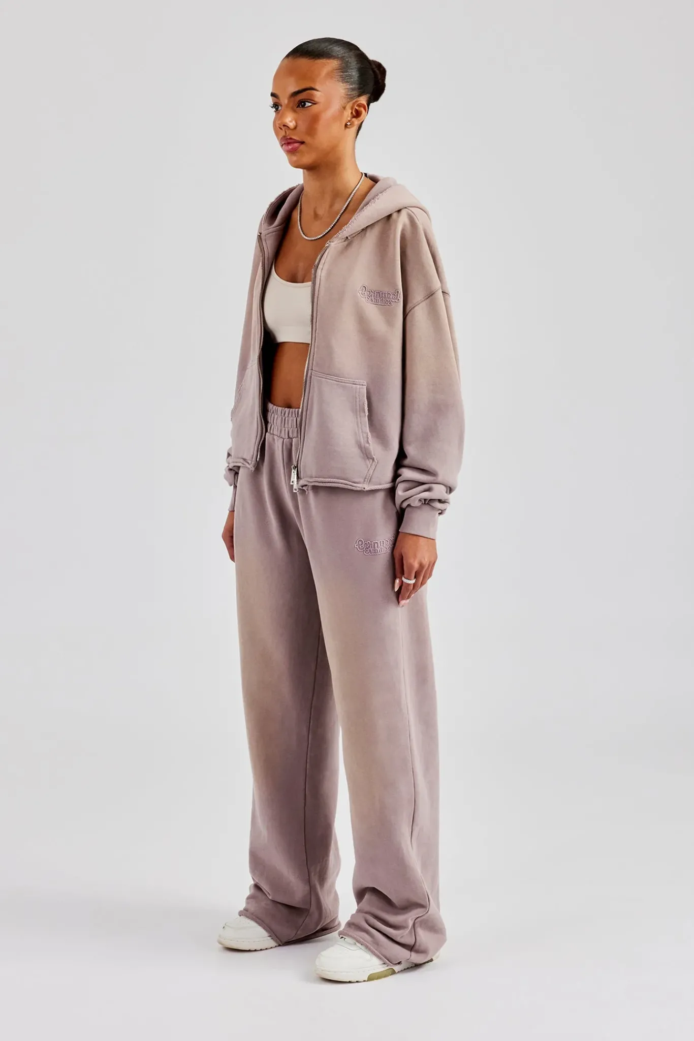 Women CLO-SET Washed Boxy Fit Zip Through Tracksuit - Mauve