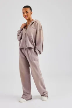 Women CLO-SET Washed Boxy Fit Zip Through Tracksuit - Mauve