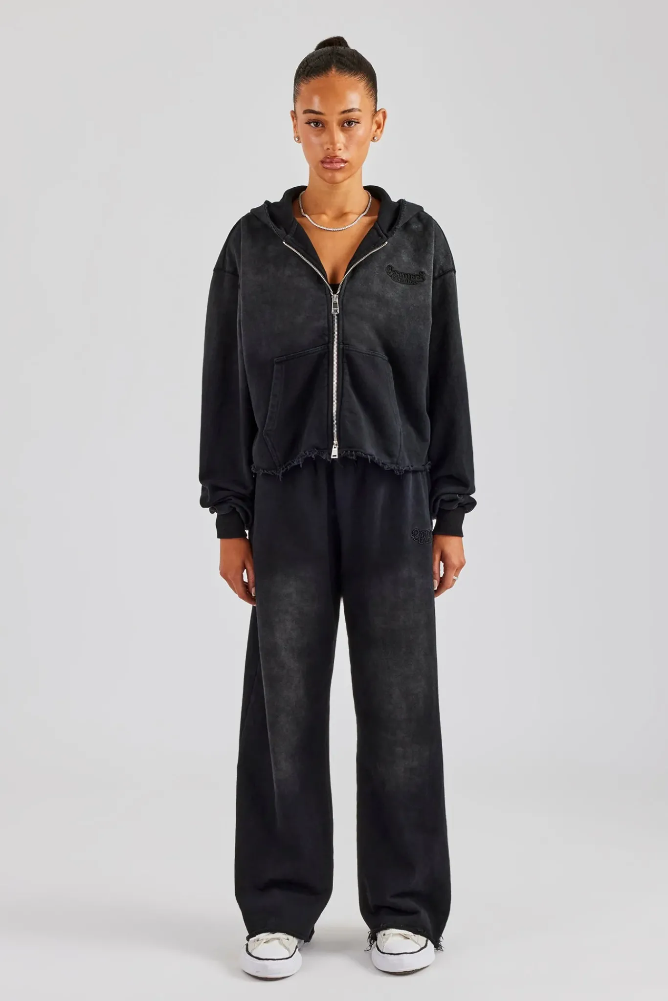 Women CLO-SET Washed Boxy Fit Zip Through Tracksuit - Black