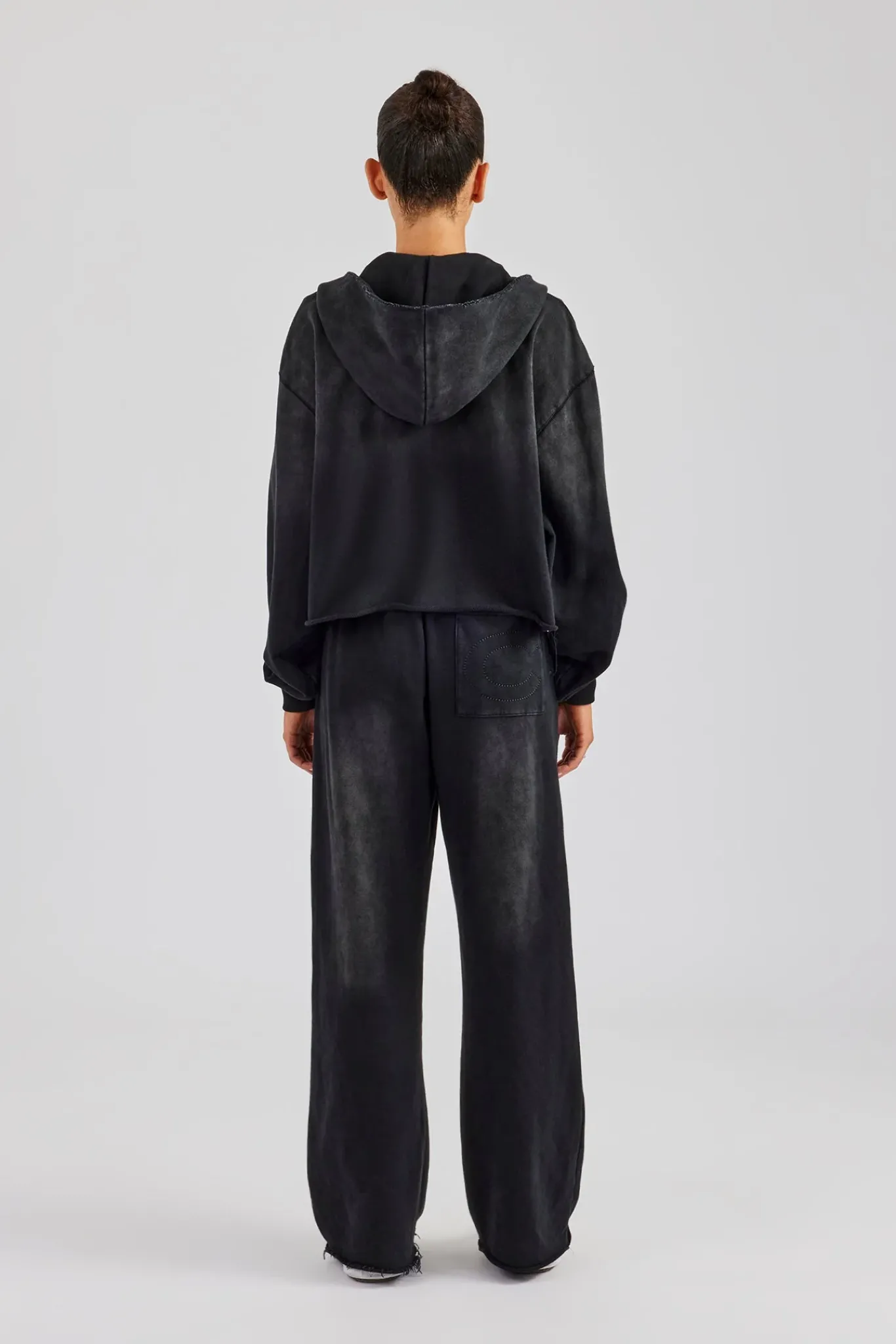 Women CLO-SET Washed Boxy Fit Zip Through Tracksuit - Black