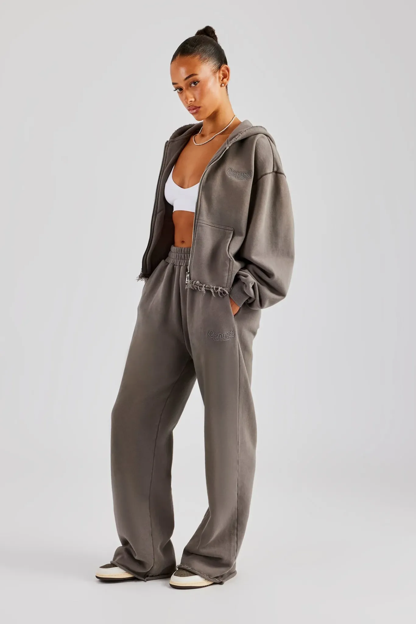Women CLO-SET Washed Boxy Fit Zip Through Tracksuit - Grey
