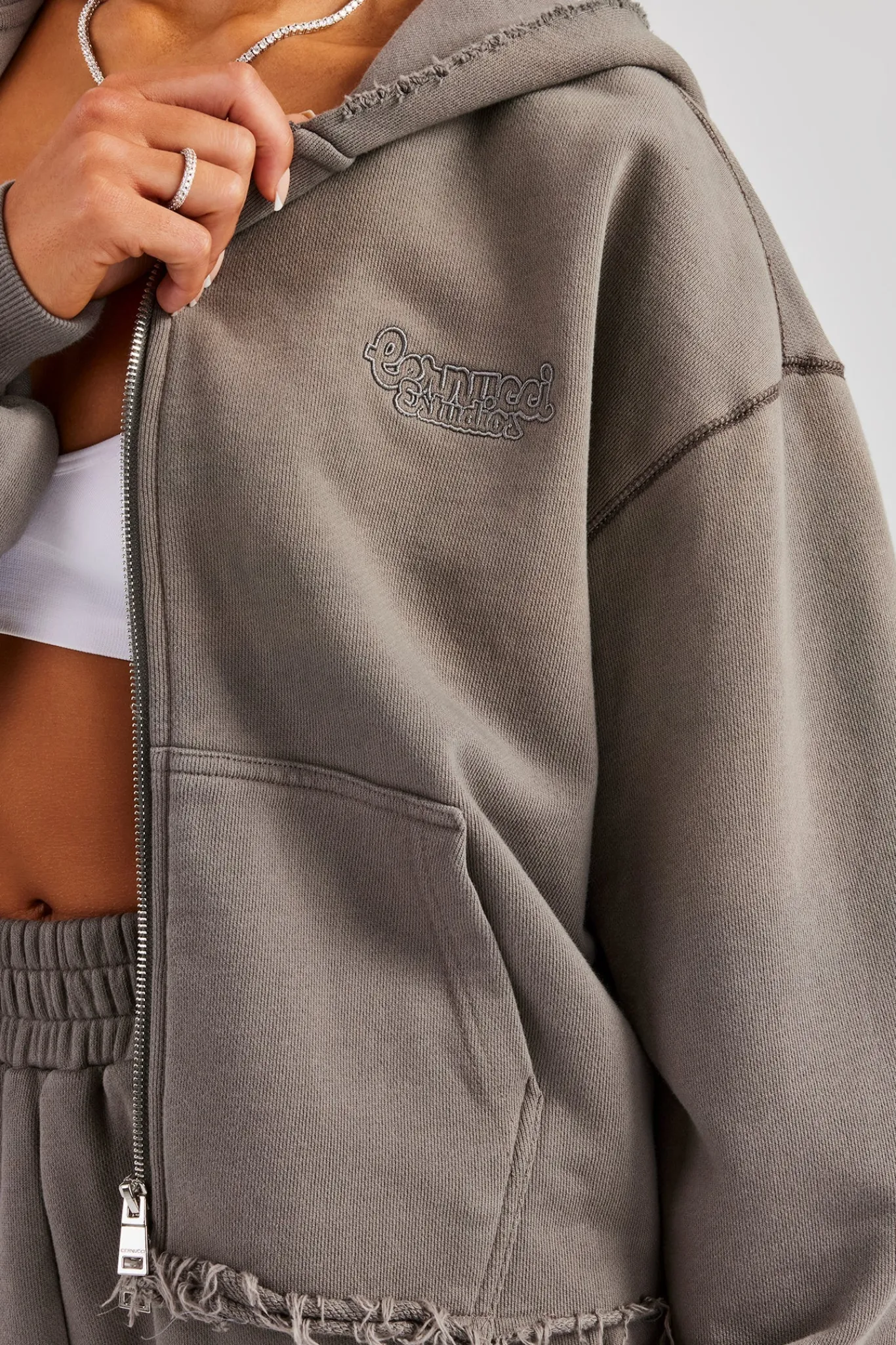 Women CLO-SET Washed Boxy Fit Zip Through Tracksuit - Grey