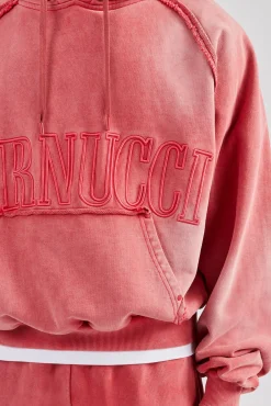 CLO-TOP-HS-HOOD Washed Cernucci Drawcord Hoodie - Washed Red