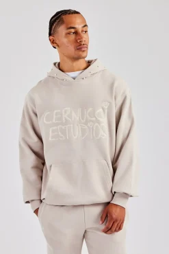 CLO-TOP-HS-HOOD Washed Contrast Stitch Pearl Hoodie - Stone