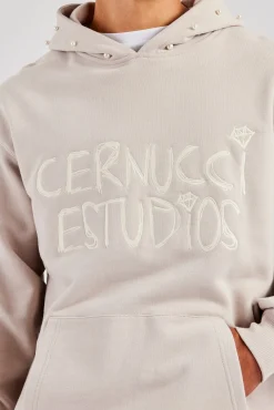 CLO-TOP-HS-HOOD Washed Contrast Stitch Pearl Hoodie - Stone