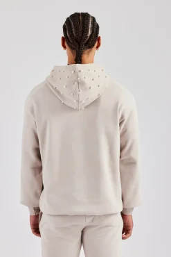 CLO-TOP-HS-HOOD Washed Contrast Stitch Pearl Hoodie - Stone