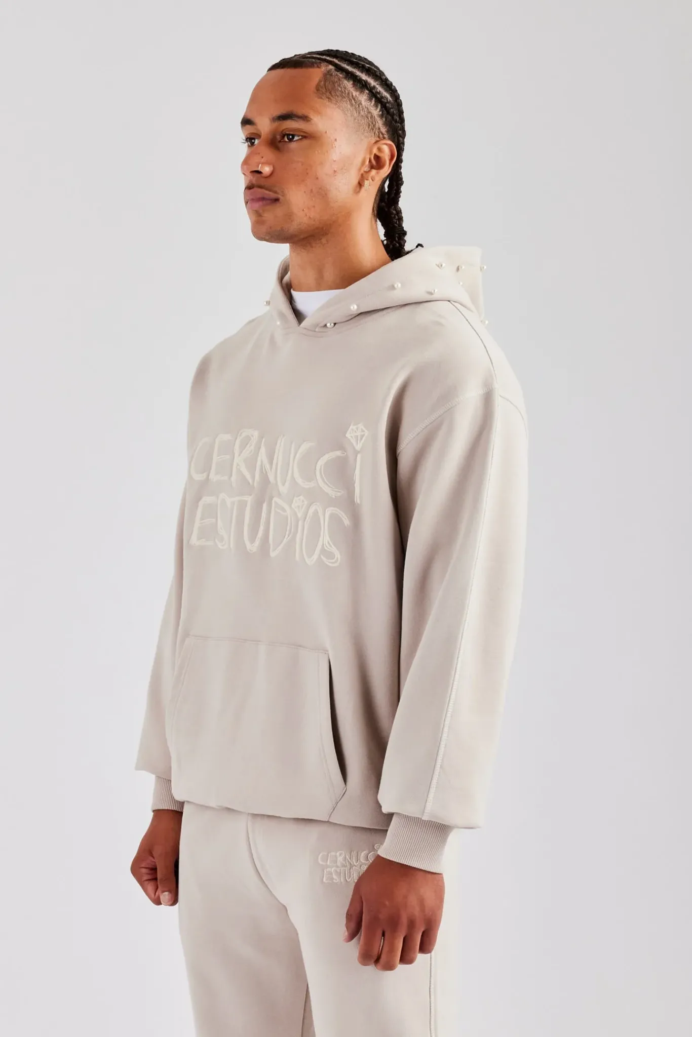 CLO-SET Washed Contrast Stitch Tracksuit - Stone