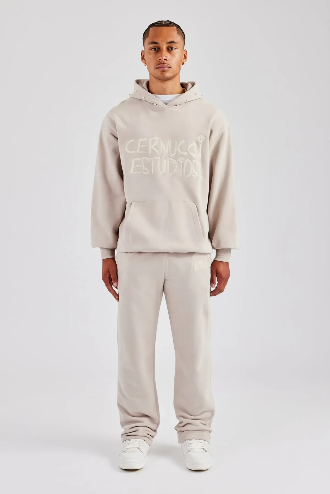 CLO-SET Washed Contrast Stitch Tracksuit - Stone