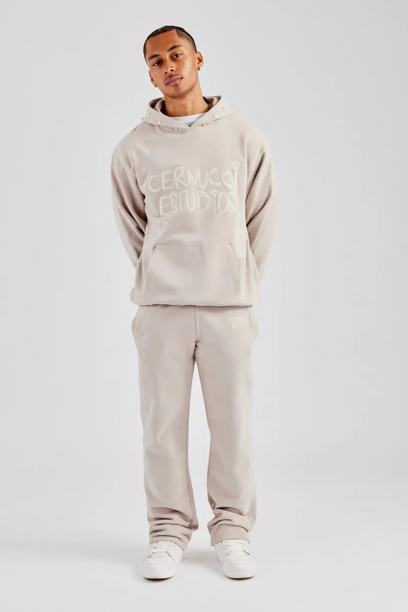 CLO-SET Washed Contrast Stitch Tracksuit - Stone