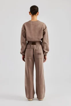 Women CLO-SET Washed Cropped V Neck Sweat & Wide Leg Jogger - Mauve