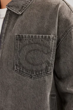 CLO-TOP-OUT-DEN Washed Denim Harrington Jacket - Washed Grey