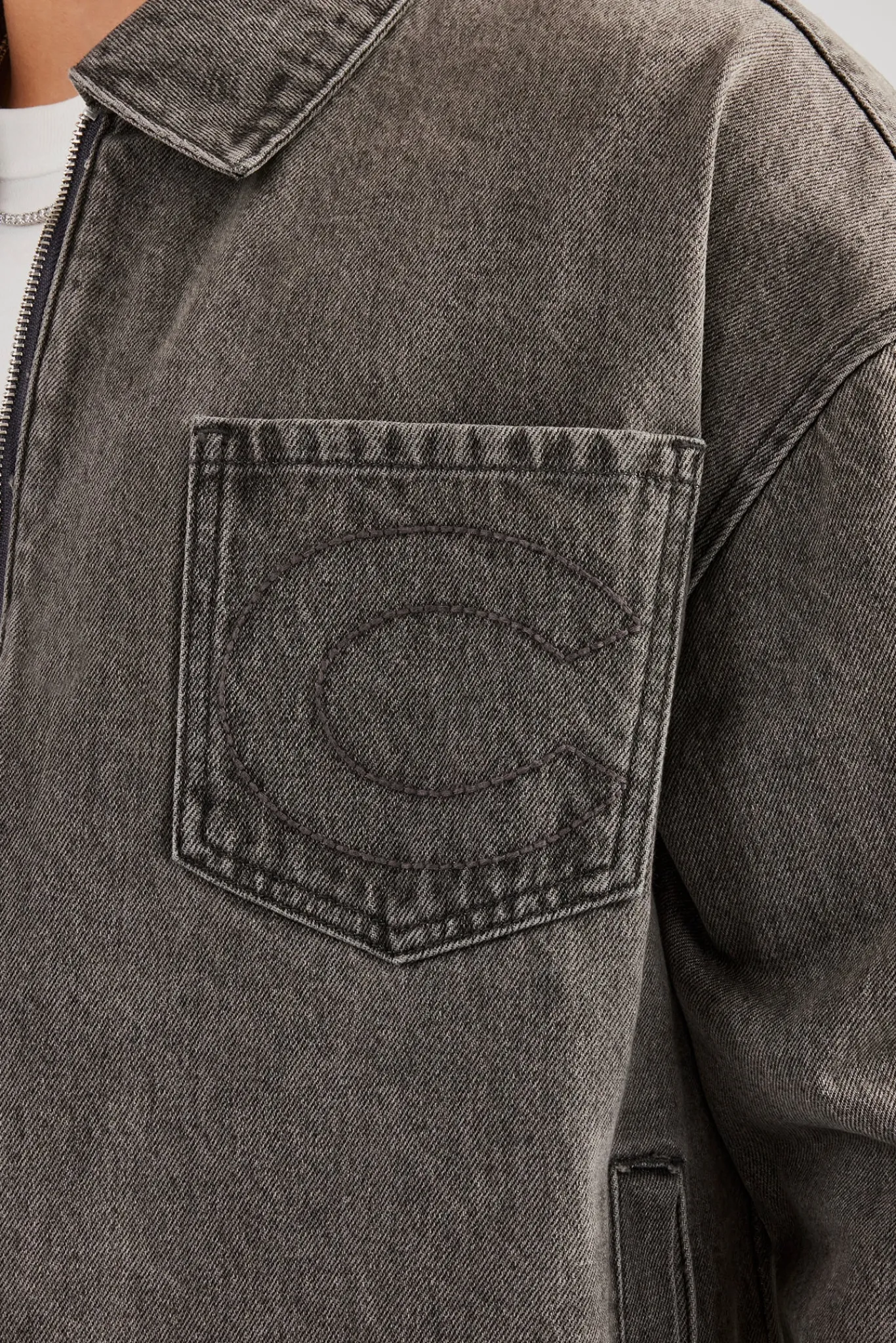 CLO-TOP-OUT-DEN Washed Denim Harrington Jacket - Washed Grey