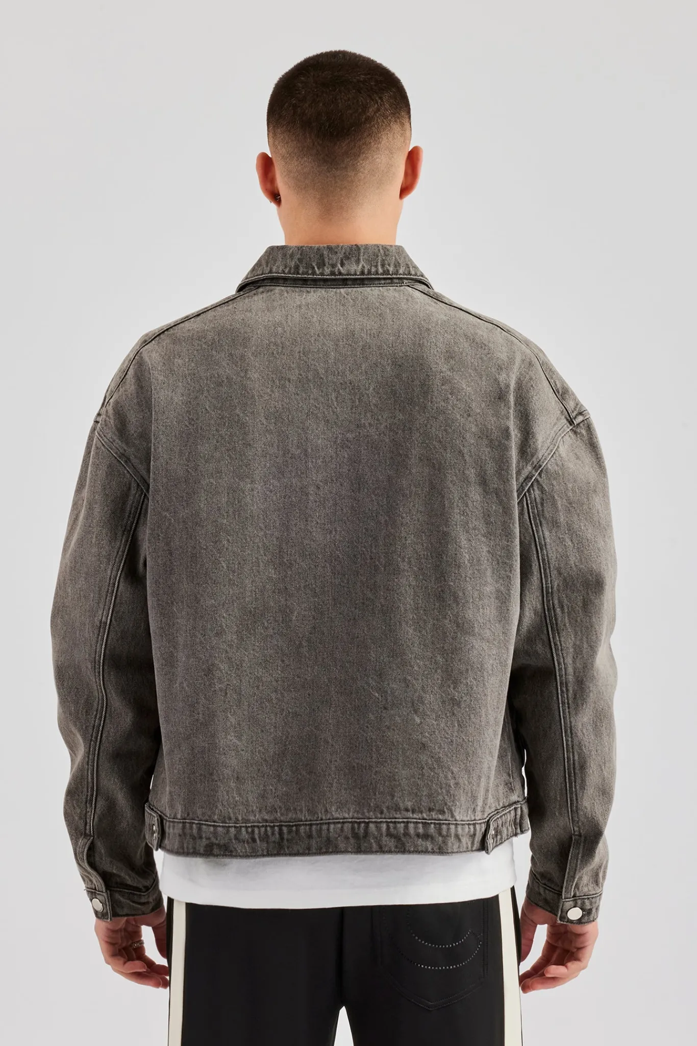CLO-TOP-OUT-DEN Washed Denim Harrington Jacket - Washed Grey