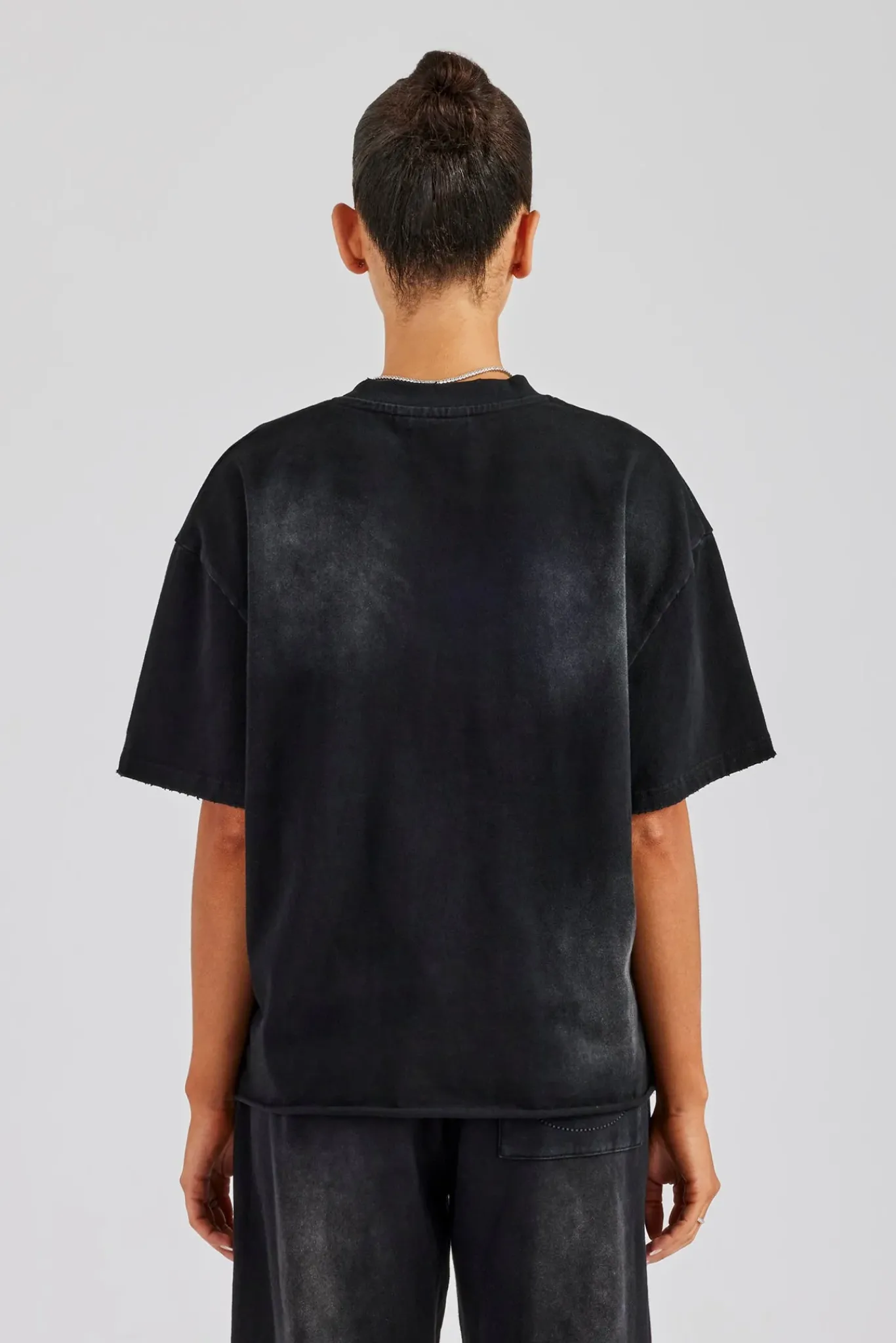 Women CLO-TOP-TEE Washed Embroidered Body T-Shirt - Black