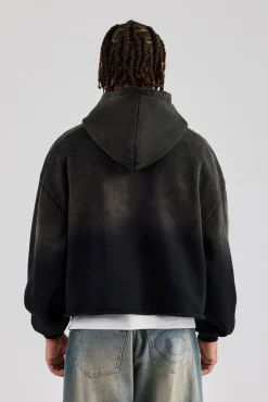 CLO-TOP-HS-HOOD Washed Embroidered Boxy Hoodie - Black