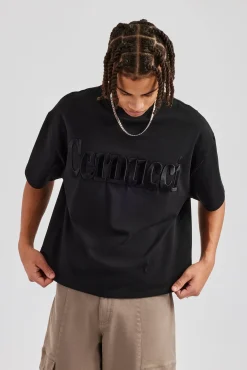 CLO-TOP-TEE Washed Embroidered Boxy T-Shirt - Black