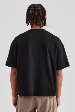 CLO-TOP-TEE Washed Embroidered Boxy T-Shirt - Black
