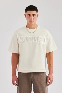 CLO-TOP-TEE Washed Embroidered Faux Layer Boxy T-Shirt - Off White