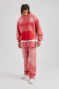 CLO-BOT-TRO Washed Flare Fit Panelled Jogger - Washed Red