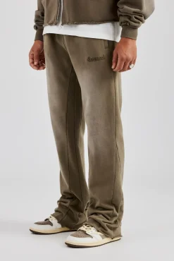CLO-BOT-TRO Washed Flare Fit Panelled Jogger - Khaki