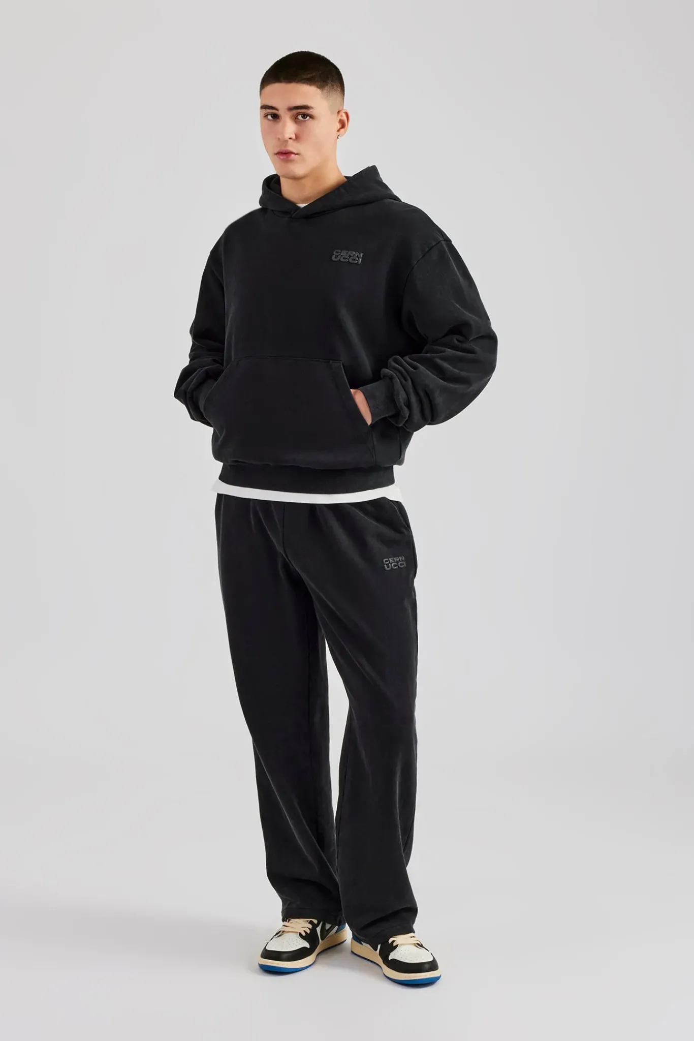 CLO-SET Washed Hooded Tracksuit - Black