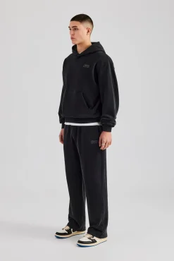 CLO-SET Washed Hooded Tracksuit - Black